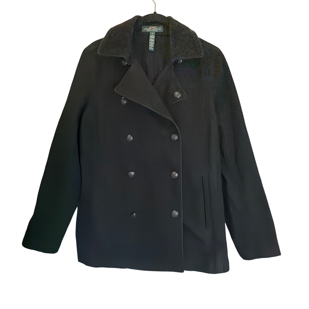 Lauren Ralph Lauren Black Cotton Double Breasted‎ Pea Coat Corduroy Collar  12